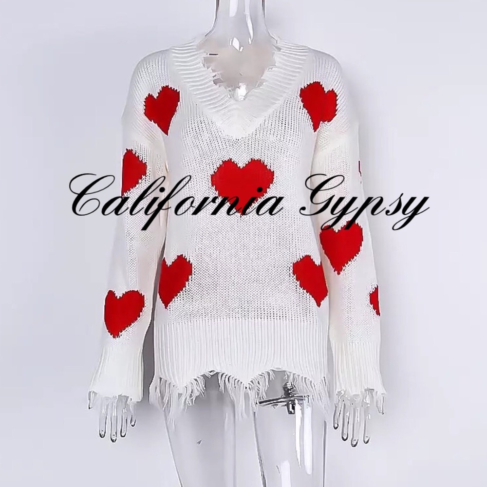 Distressed Heart Frayed Knit Sweater - Picture 6 of 11